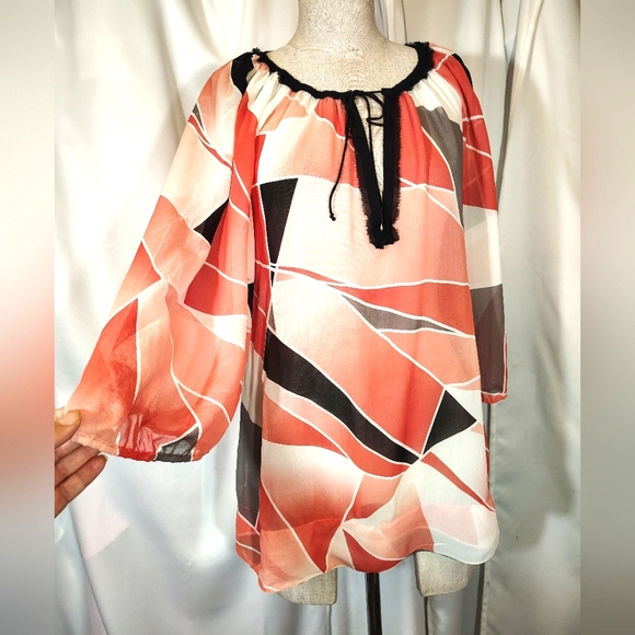 Banana Republic Tops - Banana Republic Silk Blouse,Women Triangled Orange/White/Gray/Black,3/4 Sleeve,S